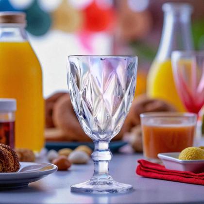Imagem de Jogo Conjunto 6 Taças de Vidro Furta Cor Grosso Diamond Diamante Luxo Gourmet Vinho Água Refrigerante Sucos Drink 340ml