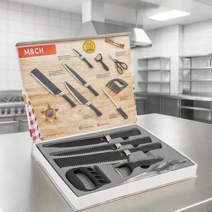 Imagem de Jogo Conjunto De Facas Chef Profissional 8 Peças Churrasco Inox Cozinha Kit Moderno Completo