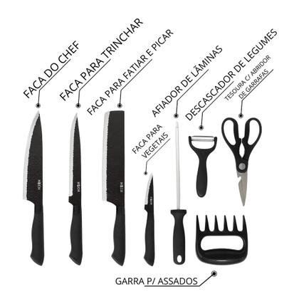 Imagem de Jogo Conjunto De Facas Chef Profissional 8 Peças Churrasco Inox Cozinha Kit Moderno Completo
