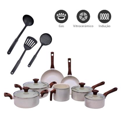 Imagem de Jogo Conjunto De Panelas 10 Peças Indução Com Utensílios Frigideira Revestimento Cerâmico