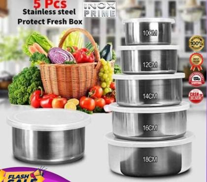 Imagem de Jogo Conjunto De Tigelas Aço Inox 5 Peças Potes c/ Tampa