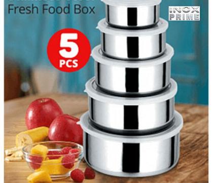 Imagem de Jogo Conjunto De Tigelas Aço Inox 5 Peças Potes c/ Tampa