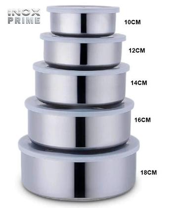 Imagem de Jogo Conjunto De Tigelas Aço Inox 5 Peças Potes c/ Tampa