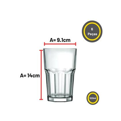 Imagem de Jogo Copo Água Suco Long Drink Bristol 520ml - 6 Peças