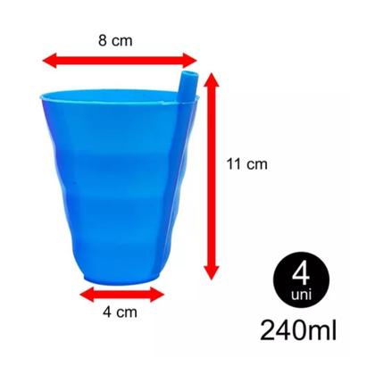 Imagem de Jogo Copo Plastico 240 Ml Colorido Com Canudo