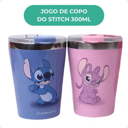 Imagem de Jogo Copo Viagem Snap 300ml Stitch e Angel Namorados Disney Oficial
