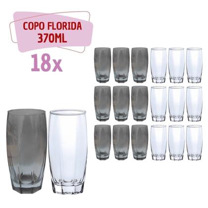 Imagem de Jogo Copos de Vidro 370ml 9 Transparente / 9 Cinza Florida