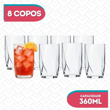 Imagem de Jogo Copos Topazio 360 Ml Nadir Vidro Suco Agua 8 Unidades