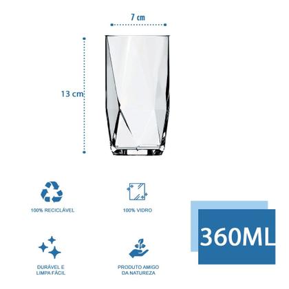 Imagem de Jogo Copos Topazio 360 Ml Nadir Vidro Suco Agua 8 Unidades