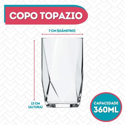 Imagem de Jogo Copos Topazio 360 Ml Nadir Vidro Suco Agua 8 Unidades