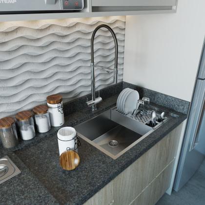 Imagem de Jogo Cuba 60x40 Escovada Calha Canal Escorredor Quadrada