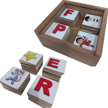 Imagem de Jogo da Memória em Madeira MDF - Figura e Letra Inicial do Alfabeto Completo 52 Peças Brinquedo Pedagógico