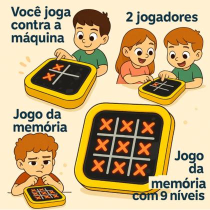Imagem de Jogo Da Velha Digital 3 Em 1 Compacto E Portátil Console Jogo da Memória Recarregável
