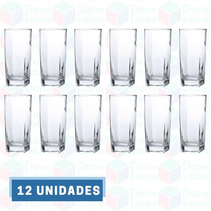 Imagem de Jogo De 12 Copos Vidro Bali Quadrado Luxo 320ml Transparente