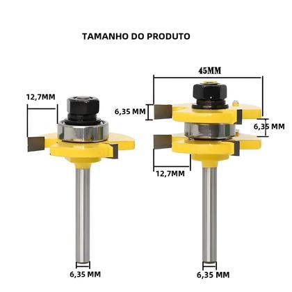 Imagem de Jogo de 2 Fresas para Carpintaria - 3 Dentes em Formato de T para Tenon e Piso