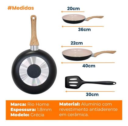 Imagem de Jogo de 2 Frigideiras Antiaderentes em Cerâmica Cabo Silicone e Espátula