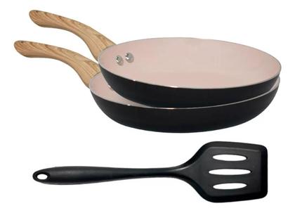Imagem de Jogo de 2 Frigideiras Antiaderentes em Cerâmica Cabo Silicone e Espátula