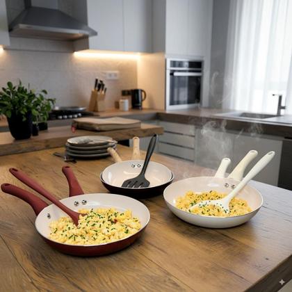 Imagem de Jogo de 2 Frigideiras Antiaderentes em Cerâmica Cabo Silicone e Espátula