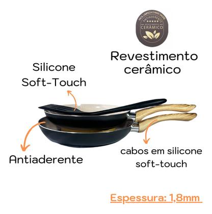 Imagem de Jogo de 2 Frigideiras Antiaderentes em Cerâmica Cabo Silicone e Espátula