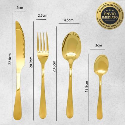 Imagem de Jogo De 24 Talheres Mesa Posta Dourado Luxo em Aço Inox