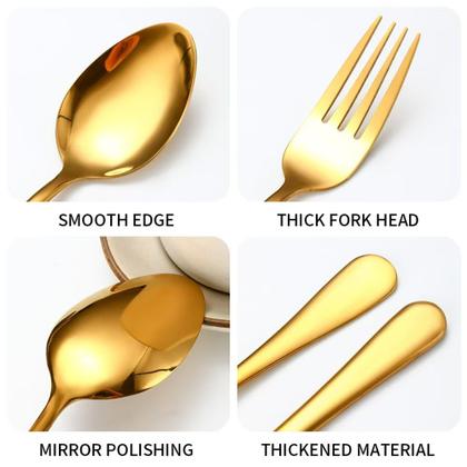 Imagem de Jogo De 24 Talheres Mesa Posta Dourado Luxo em Aço Inox