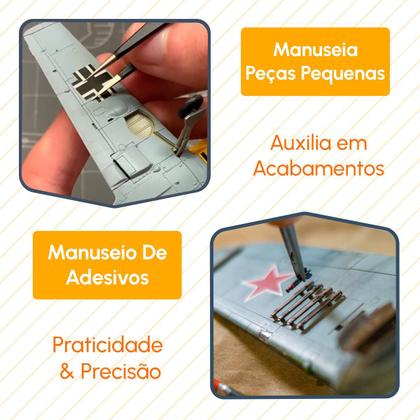 Imagem de Jogo de 3 Pinças Aço Inox 17 cm Modelismo Artesanato Strass Maquetes ScrapBook Plastimodelismo Relógio Multiuso