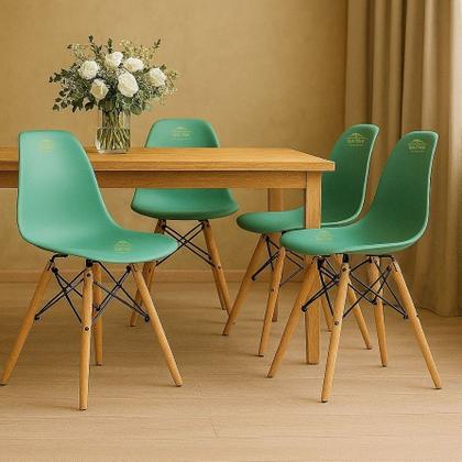 Imagem de Jogo de 4 Cadeiras Charles Eames Wood Design Eiffel Azul Atlântico