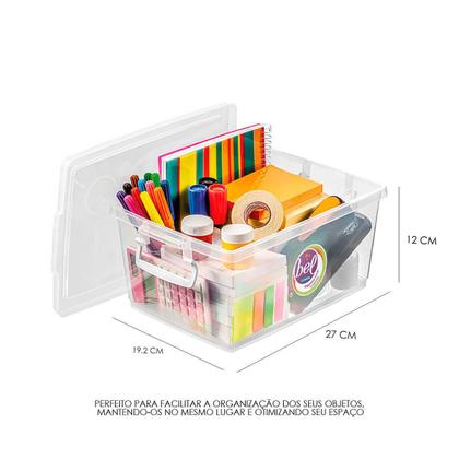 Imagem de Jogo de 4 Caixas Organizadoras com Trava e Tampa 4 Litros Cristal Ordene Plástica Multiuso Retangular Cesto Kit Transparente Casa Pequeno Ferramentas