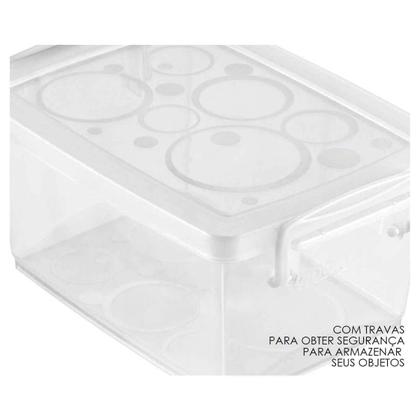 Imagem de Jogo de 4 Caixas Organizadoras com Trava e Tampa 4 Litros Cristal Ordene Plástica Multiuso Retangular Cesto Kit Transparente Casa Pequeno Ferramentas