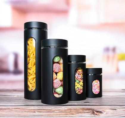 Imagem de Jogo De 4 Potes Hermético Mantimentos Com Visor 4 Peças Preto