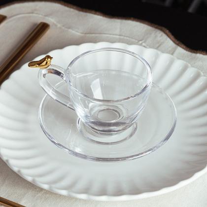 Imagem de Jogo De 4 Xícaras Café Caneca Cristal Vidro Com Pires Bird