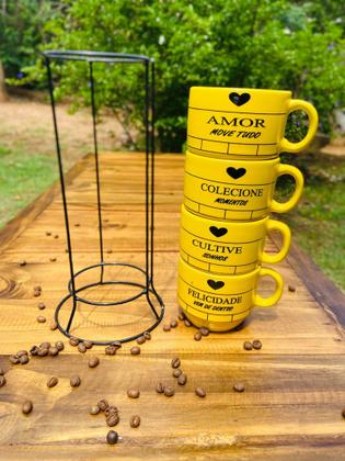 Imagem de Jogo De 4 xícaras Café Chá Amarela Com Suporte