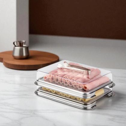 Imagem de Jogo de 5 peças porta-frios Forma Vision em aço inox com pinça: Elegância e praticidade para servir