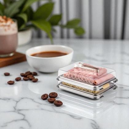 Imagem de Jogo de 5 peças porta-frios Forma Vision em aço inox com pinça: Elegância e praticidade para servir