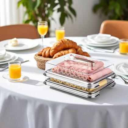 Imagem de Jogo de 5 peças porta-frios Forma Vision em aço inox com pinça: Elegância e praticidade para servir