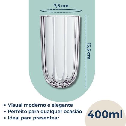 Imagem de Jogo de 6 Copos Alto em Vidro Canelado Refinatto 400ml