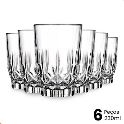 Imagem de Jogo De 6 Copos de Vidro 230ml Para Água, Suco e Drinks