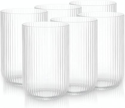 Jogo de 6 Copos de Vidro Canelado Transparente 450ml para Água, Suco e Bebidas - Importado
