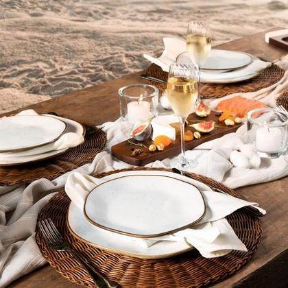 Imagem de Jogo De 6 Pratos Rasos Oxford Ryo Maresia 27,5cm Branco e Marrom