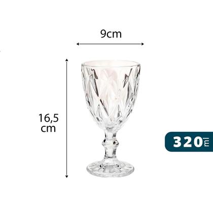 Imagem de Jogo de 6 Taças De Vidro Diamante Transparente Para Vinho ou Agua Bali 320 ml - Art Brink