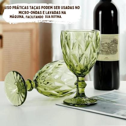 Imagem de Jogo de 6 Taças de Vidro para Agua Suco Vinho e Drinks Diamond Verde 235ml