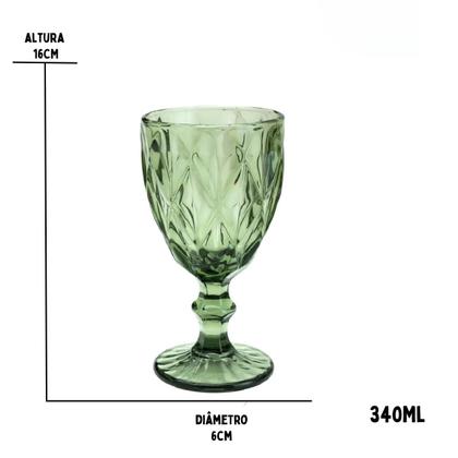 Imagem de Jogo de 6 Taças de Vidro para Agua Suco Vinho e Drinks Diamond Verde 235ml
