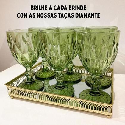 Imagem de Jogo de 6 Taças de Vidro para Agua Suco Vinho e Drinks Diamond Verde 235ml