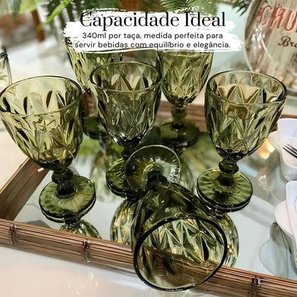 Imagem de Jogo de 6 Taças de Vidro para Agua Suco Vinho e Drinks Diamond Verde 235ml