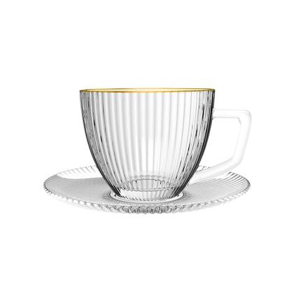 Imagem de Jogo de 6 xícara para chá com pires de vidro graffiato 230ml borda dourada