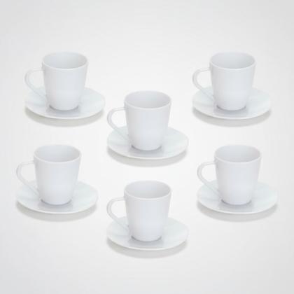 Imagem de Jogo De 6 Xícaras De Café Com Pires Acrílica Branca Chá 12pç