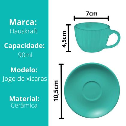 Imagem de Jogo De 6 Xícaras De Cerãmica Com Pires Café Chá 90ml