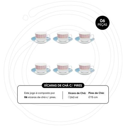 Imagem de Jogo de 6 Xícaras de Chá 240ml c/Pires Flamingo Cosmopolitan