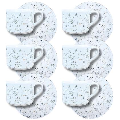 Imagem de Jogo de 6 Xícaras de Chá de 200ml com Pires em Porcelana Decorada com Arabescos