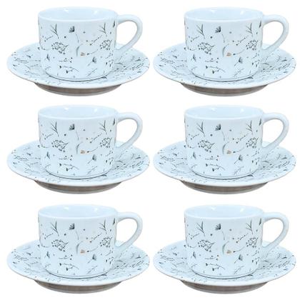 Imagem de Jogo de 6 Xícaras de Chá de 200ml com Pires em Porcelana Decorada com Arabescos